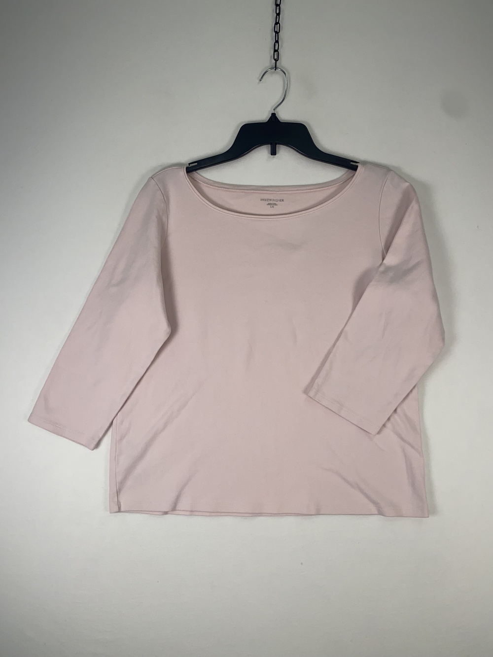Eileen Fisher T-shirt Womens Large Pink 3/4 Sleeve Boat Neck Cotton Jersey Top
